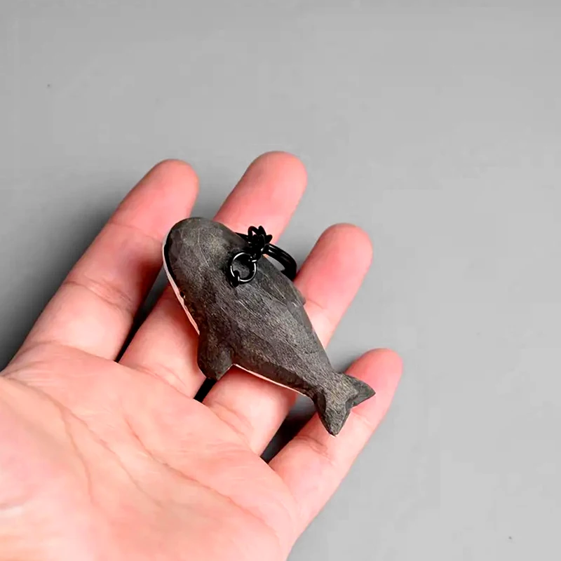 Hand Carved Diy Whale Keychain Cute Wood Carving Pendant For Car Bag Keyring Personality Key Chains Charms Birthday Holiday Gift