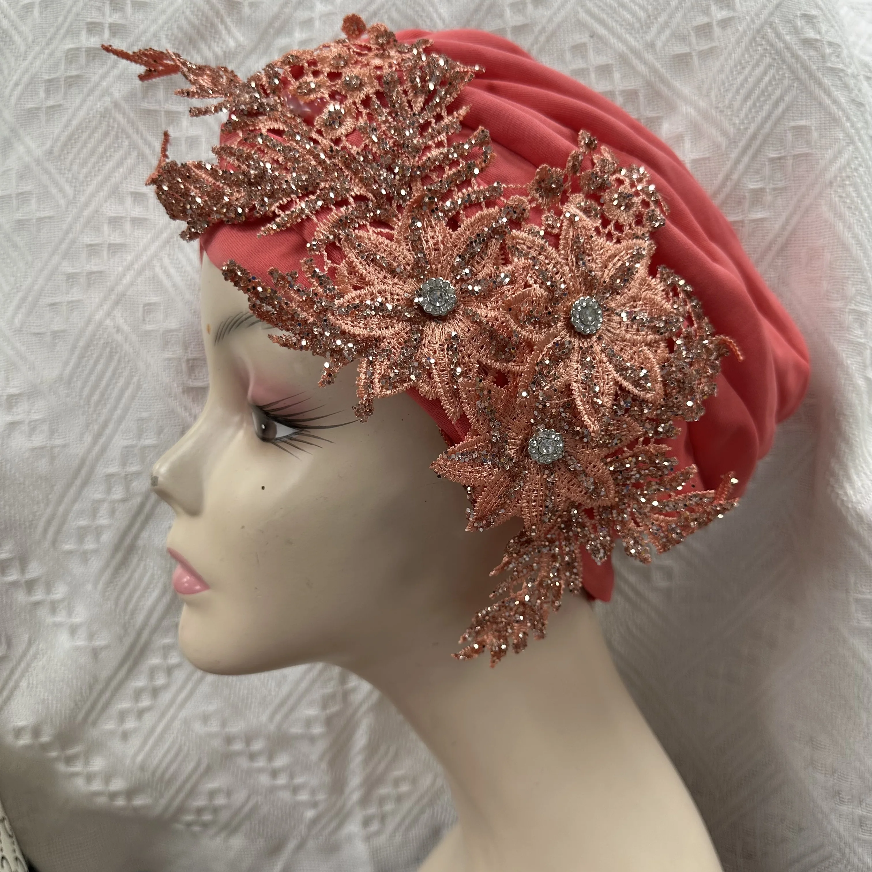 Turban Pré-noué Avec Nœud Fleur - Taille Unique, Polyester Doux, Utilisable Comme Bandeau, Bonnet De Nuit Ou Couvre-chef