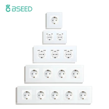 Bseed EU 러시아 소켓 16A 4 색 전기 벽 소켓 강화 유리 크리스탈 패널 전기 콘센트 홈 개선