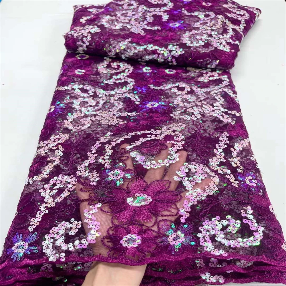 

2023 High Quality African Nigerian Tulle Lace Fabric With Sequins Embroidery Sewing Guipure Net Cloth Prom Dresses Sew jy-0130