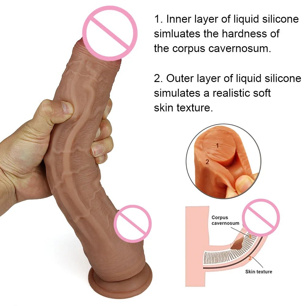 Huge Dildo Erotic Soft Double-layer Silicone Long Dildos Realistic Penis Suction Cup Dick Anal Orgasm Adult Sex Toys for Woman image