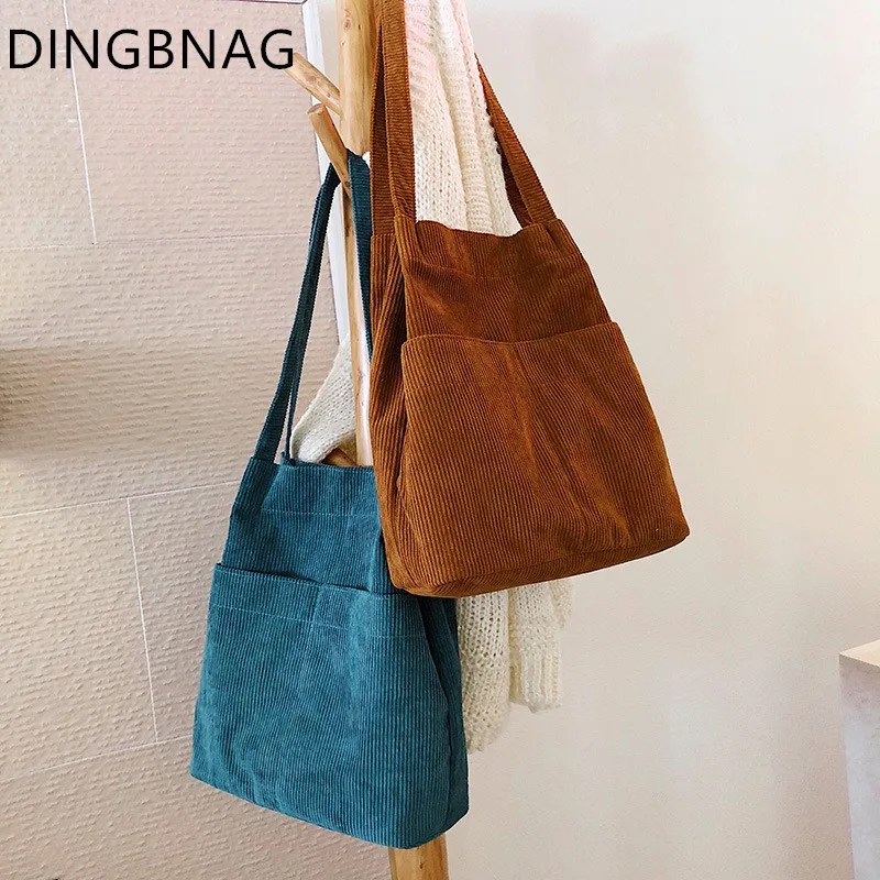 

2023 Corduroy Totes Bag Carry Shoulder Bag Retro Casual Handbags With Inner Pocket For School Work Beach Travel And Shopping Bag