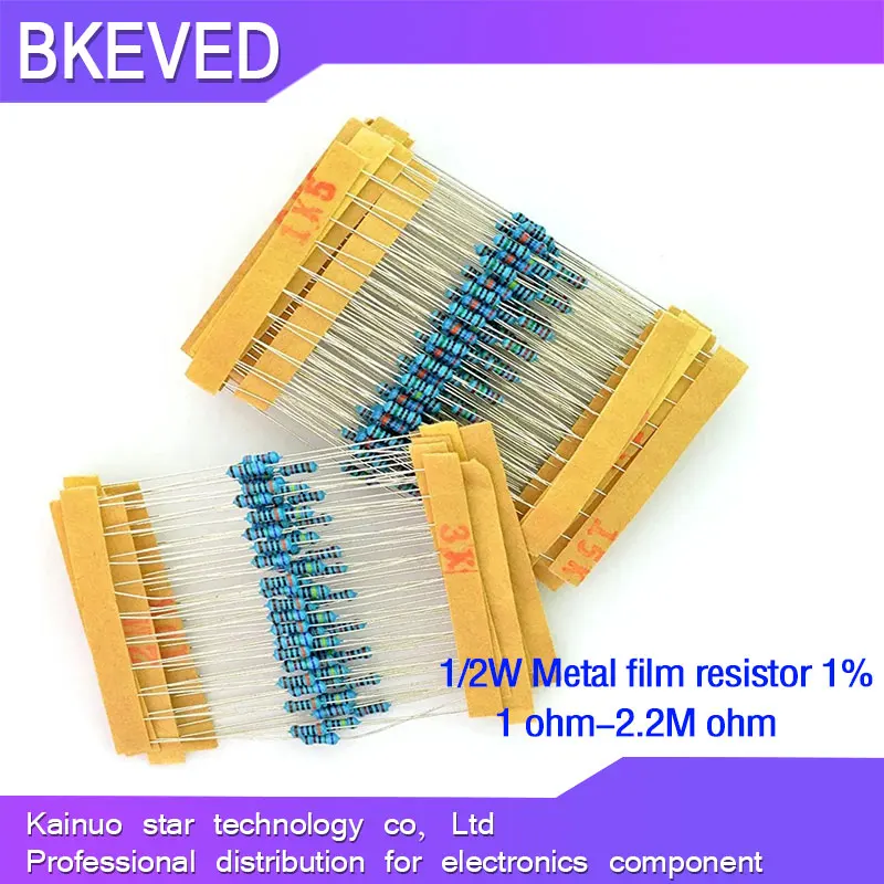 50 Pz 1/2W Resistore A Film Metallico 1% 1R ~ 1M 1 2 10 22 47 100 330 Ohm 1K 4.7K 10K 22K 47K 100K 330K 470K 2R 10R 22R 47R 100R 330R