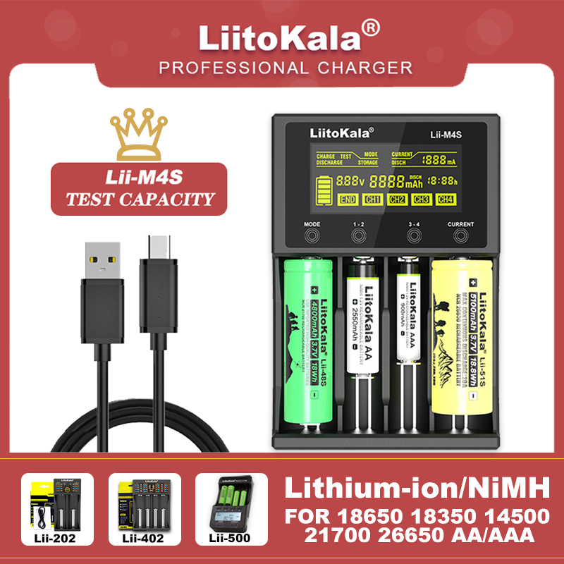 Liitokala lii-M4S lii-500 lii-402 lii-202 Smart 3.7V 18650 Charger 26650 20700 18350 14500 AA  AAA 1.2V Battery Charger