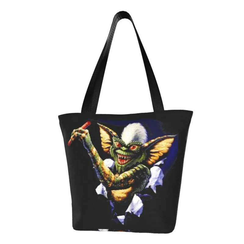 

Gremlins Groceries Tote Shopping Bags Women Thriller Stripe Canvas Shopper Shoulder Bag Large Capacity Handbags