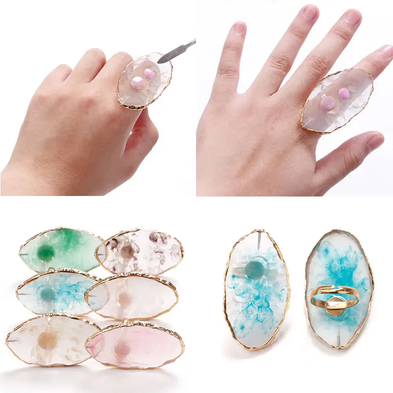 1pcs Multi Shape Resin Agate Stones Nail Art Palette Finger Ring Gel Polish  Pallet Color Mixing Display Shelf DIY Manicure Tools - AliExpress