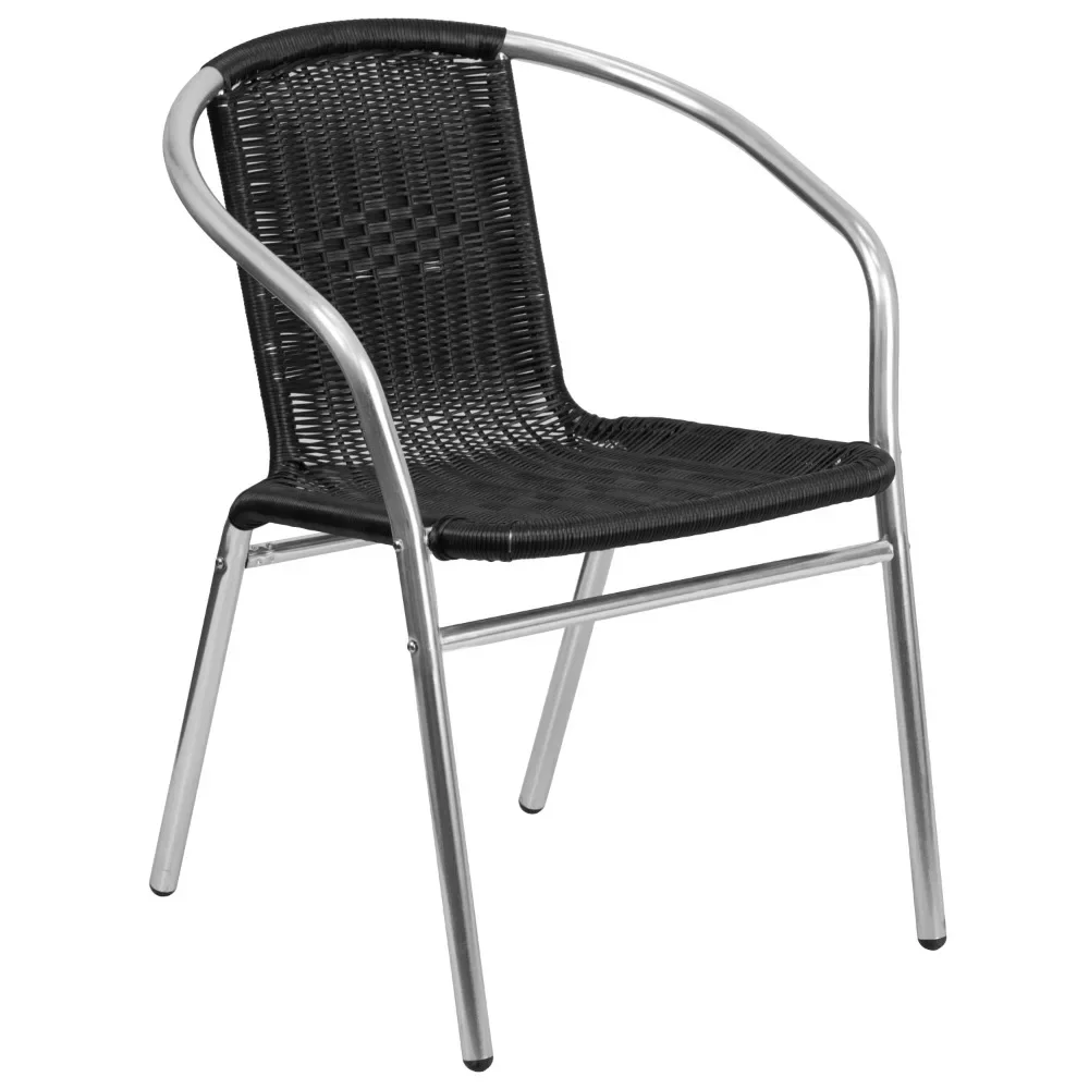 

Commercial Aluminum and Black Rattan Indoor-Outdoor Restaurant Stack Chair Freight Free Camping Furniture