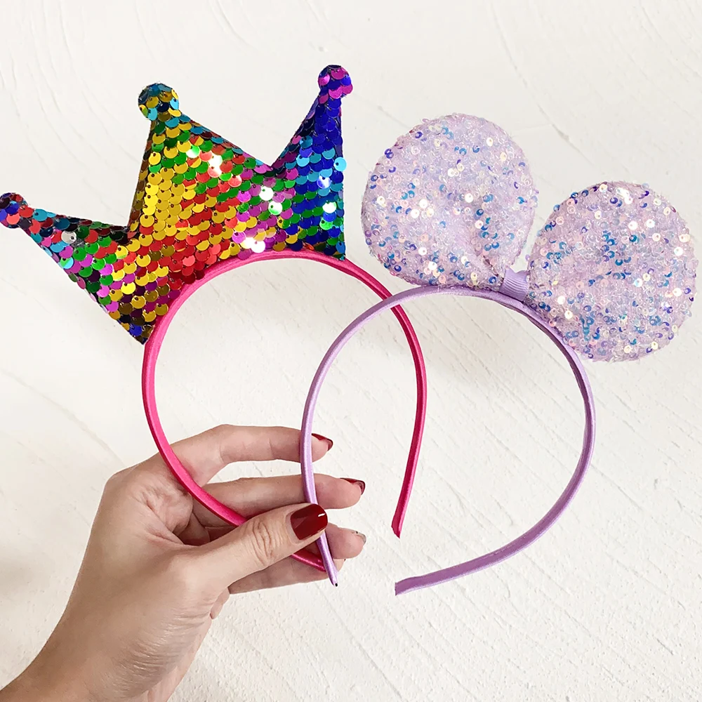 

1pcs Reversible Sequin Crown Butterfly Headband Shiny Cute Cartoon Ear Hoops Bling Hairband Hair Accessories Gift for Girls