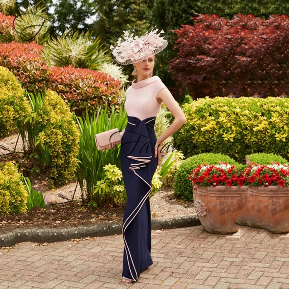 

Женское вечернее платье-Русалка до щиколотки, темно-синее бальное платье с коротким рукавом и рюшами, 2022