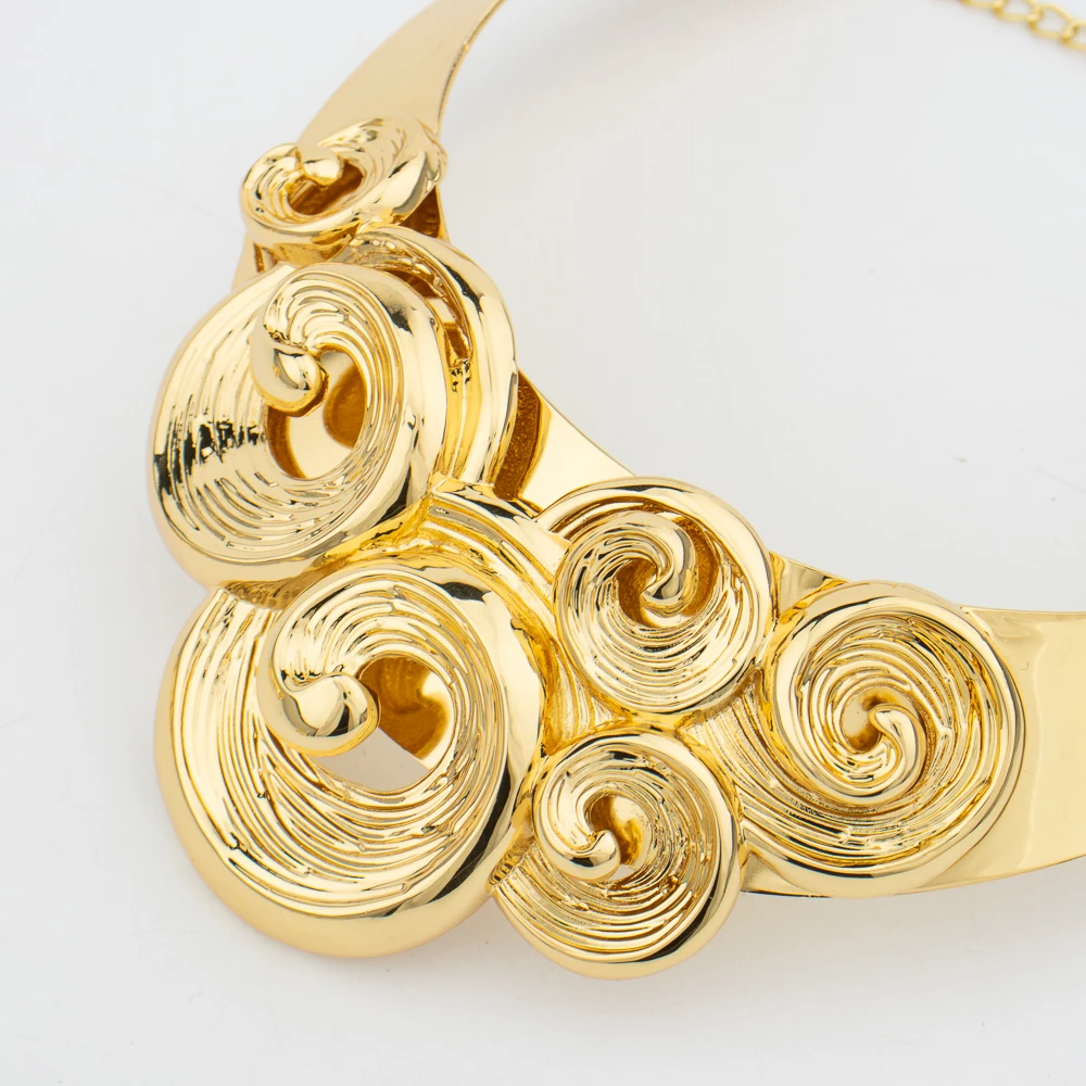 Dubai Big Jewelry Set Design for Women Wedding Bride Necklace Brazili Gold Plated Collor Earrings Bracelet Ring for Party Gift - 4