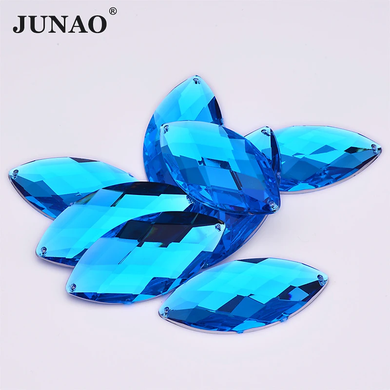 JUNAO 30*62mm Sew On Large Crystal AB Rhinestone Sewing Horse Eye Acrylic Stones Appliques Flat Back Strass Diamond
