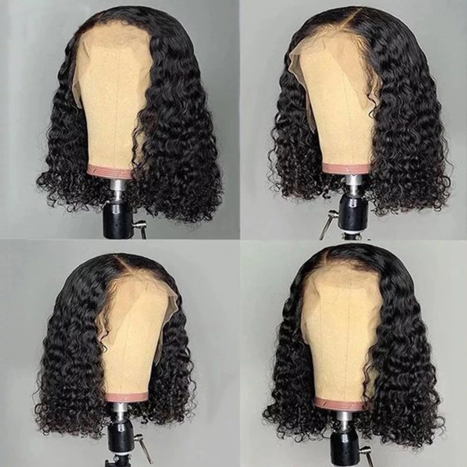 Lace front wigs Deep curly bob T part lace wig Brazilian human hair With baby hair Short bob wig 4x4 lace closure wigs For women Deep wave