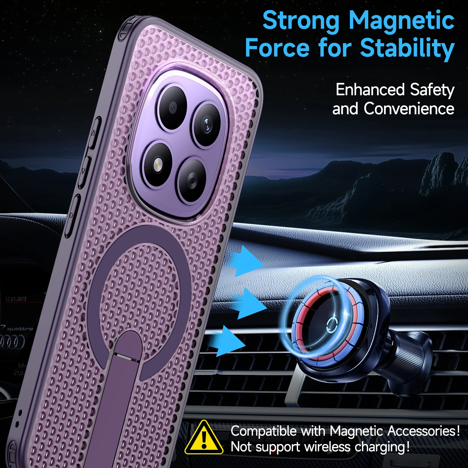 Magnetic Honeycomb Heat Dissipation Phone Case with Built-in Stand and Car Mount Support