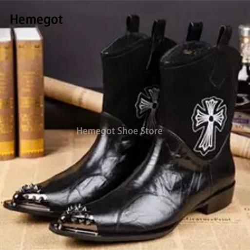 

Luxury Carved Leather Boot for Men High Top Rivets British Style Chelsea Boots Dress Shoes Business Formal Ankle Booties