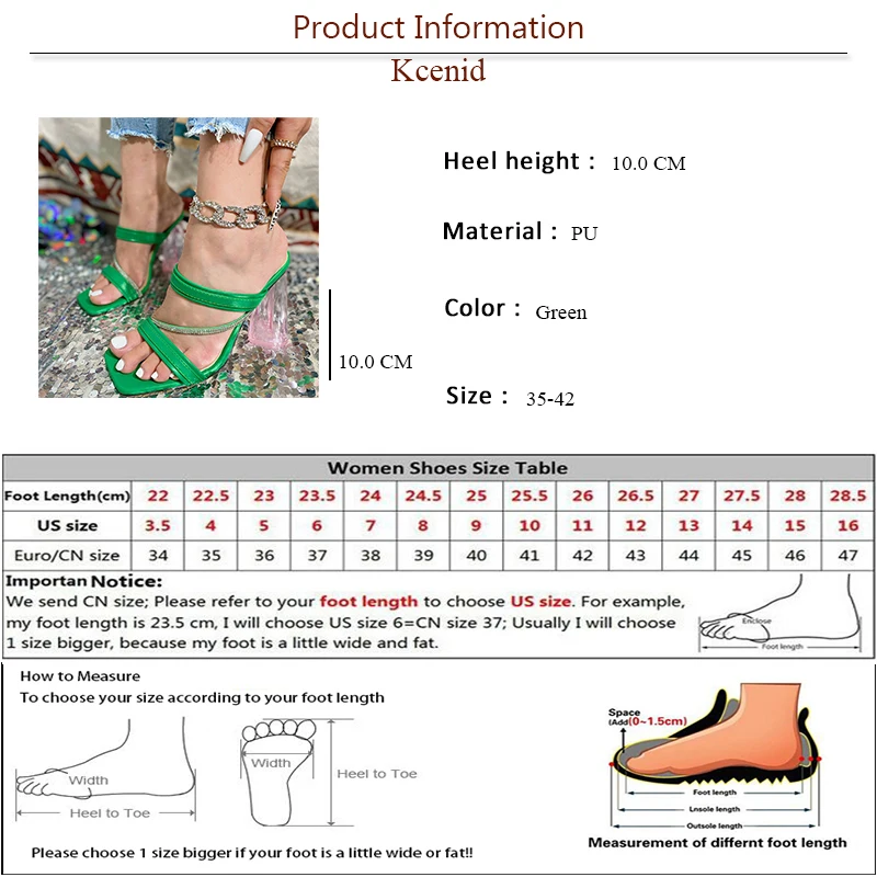 Kcenid Women Summer Narrow Band Square Toe Slippers High Heel Concise Sandals Strange Transparent Heel Ladies Dress Shoes Woman