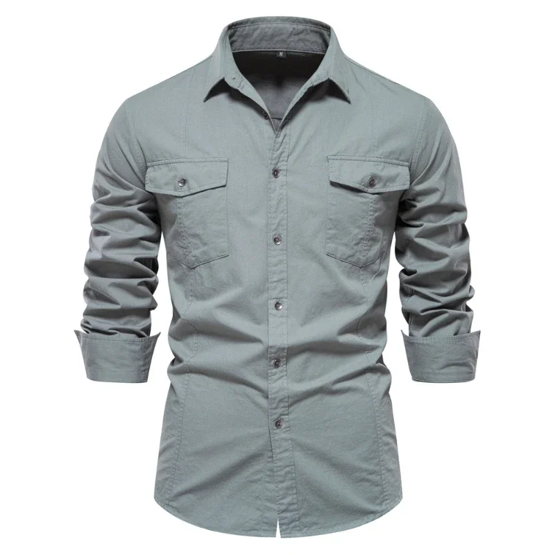 

New Autumn Shirts Men's Cotton Casual Fashion Business All Comfortable Solid Color Handsome Men's Lapel Long-sleeved Shirt