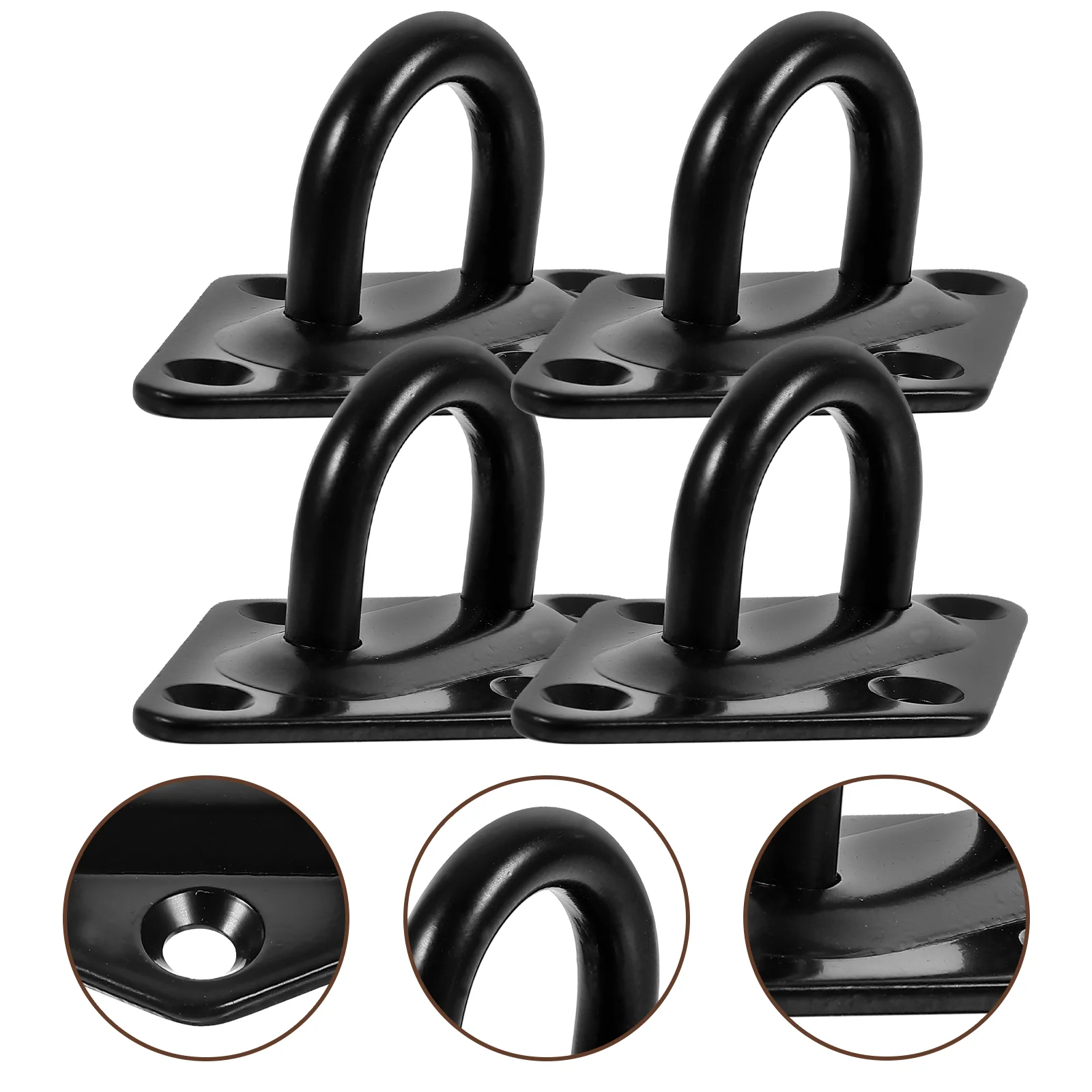 Black Hooks for Hanging Pad Eyes Plate Stainless Steel Ceiling Fixed Heavy Duty Wall Mounted 4 Pcs, stainless steel hooks