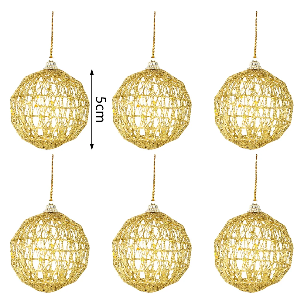 thumbnail image 1 of 3/6 piezas de bolas navideñas doradas, bolas navideñas con polvo dorado y escamas, adornos colgantes para fiestas, 1 of 5