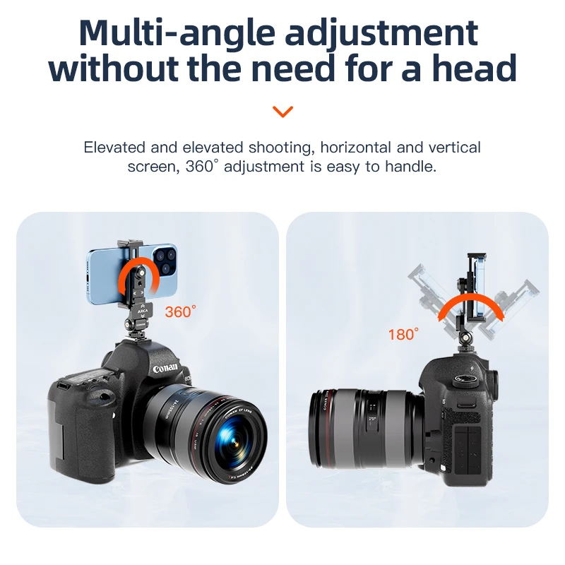 COMAN EX390 Metal Phone Holder Clamp With Cold Shoe Arca 360&deg;Rotatable Tripod Mount Clip For Light Vlog Photography Mic