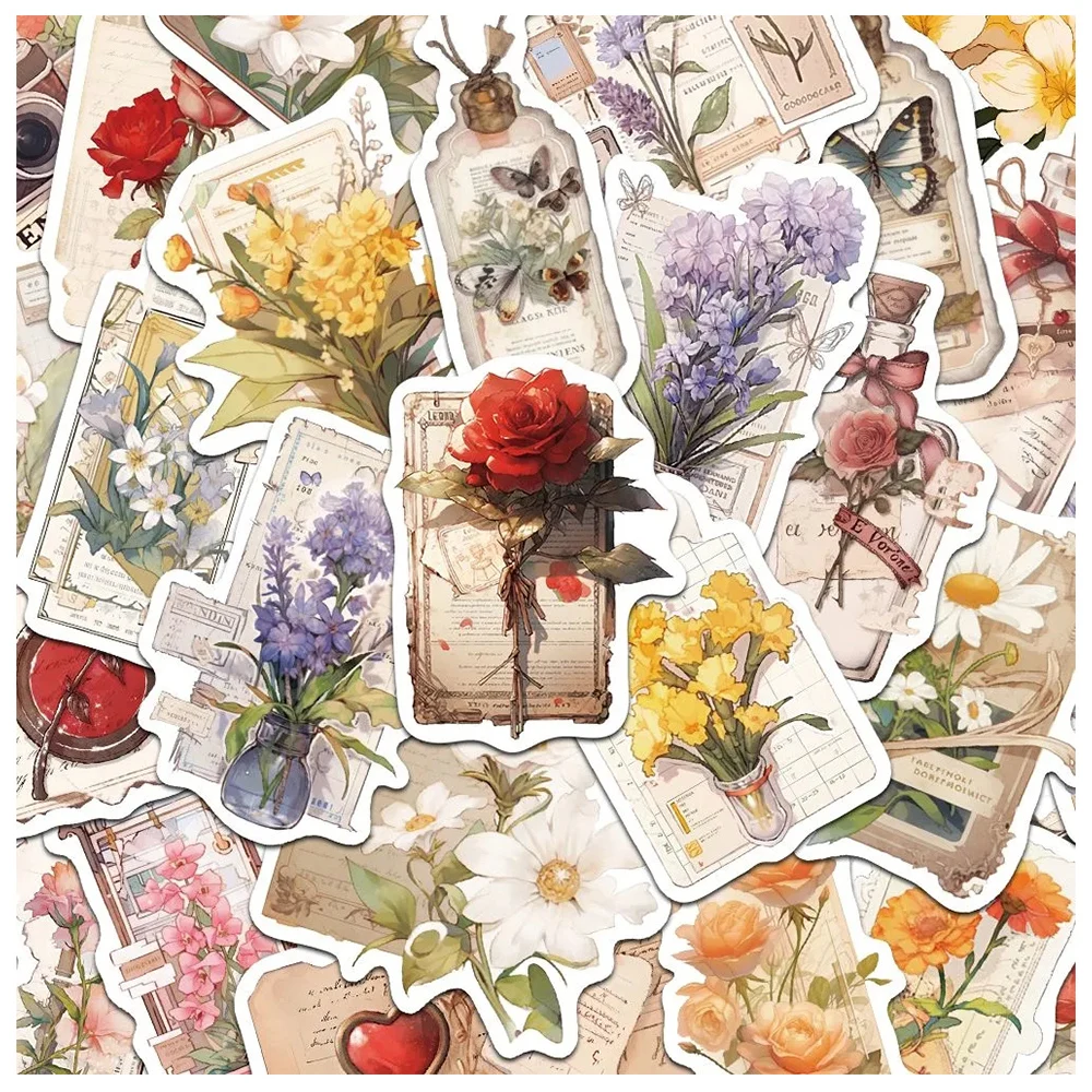 

10/30/50pcs Vintage Flowers Aesthetic Decoration Stickers Decals DIY Graffiti Stationery Laptop Diary Waterproof Sticker Toys