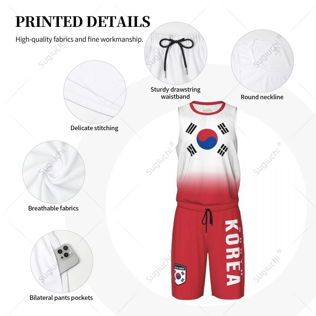남자 한국 국기 농구 저지 세트 메쉬 셔츠 & 바지 민소매 독점 팀업 맞춤 이름 번호 유니섹스