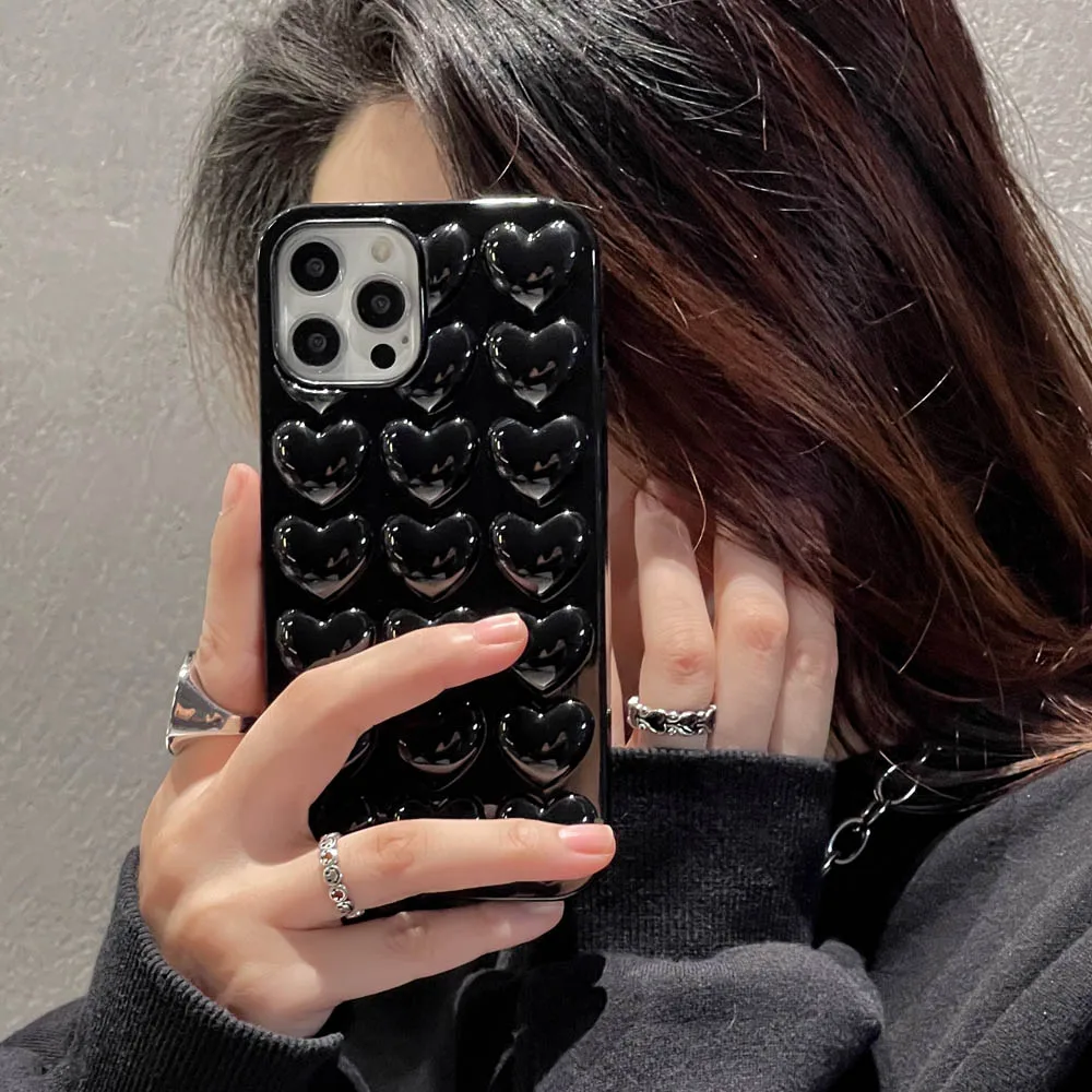 جراب فقاعات Love Heart لـ iPhone ، جرابات ناعمة ، غلاف خلفي مقاوم للصدمات ، iPhone 16 ، 14 ، 15 ، 12 ، 13 ، 11 Pro ، XS Max ، XR ، XS ، XS ، 7 ، 8 ، ه