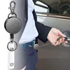 1pc Retractable Keyring Strong Heavy Duty Key Chain Steel Belt Clips Extending Steel Lanyard Reel Cool Fashion Black Key Ring 1