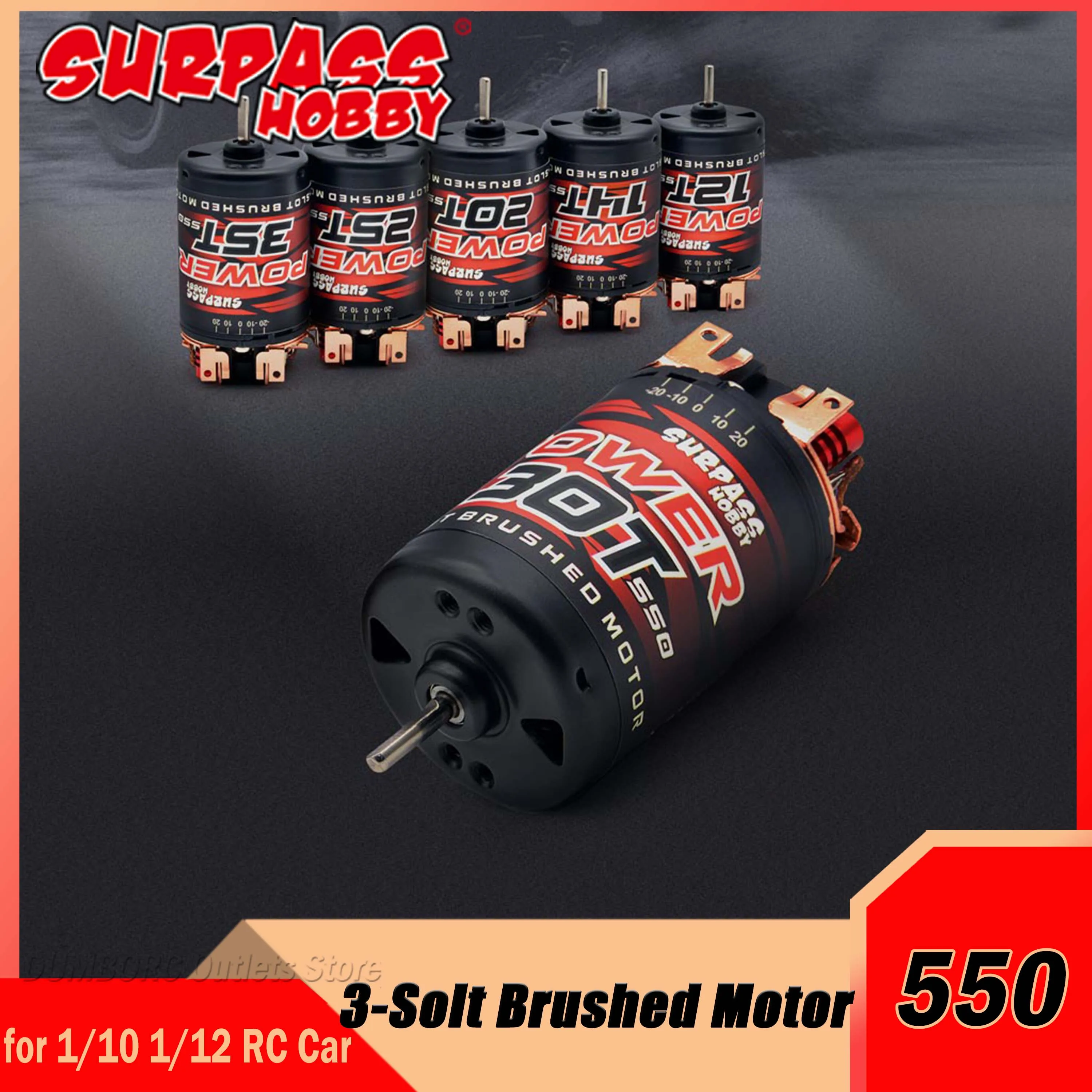 

SURPASS HOBBY 550 3-Solt Brushed Motor 12T 14T 20T 25T 30T 35T for 1/10 1/12 RC Off-Road Car Traxxas Crawler Monster Climbing