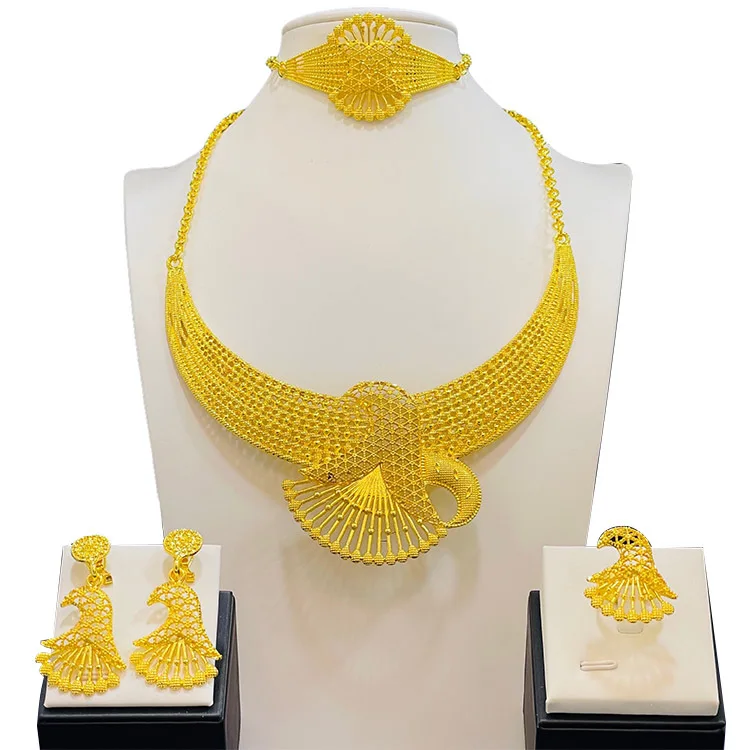 Liffly Bridal Dubai Gold Costume Jewelry Sets Necklace Bracelet