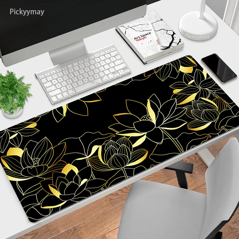 

Black Mousepad Lotus Flower Large Mouse Pad Art Office Computer Keyboard PC Desk Mat Accessories Table Carpet Masuepad 100x50