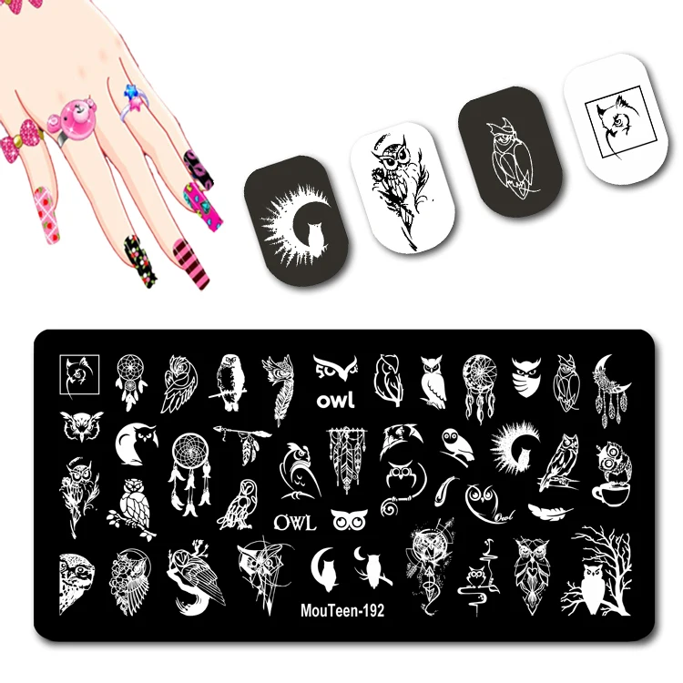 Mouteen Owl Nail Stamp Dreamcatcher Nail Stamping Plates Cartoon Night Owl Nail Stamp Templates #192