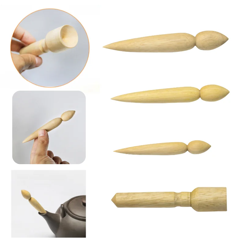 수제 도자기 보라색 점토 냄비 도구, 단단한 나무 둥근 주둥이 액세서리, DIY 도자기 수동 티팟 수리 마무리 도구
