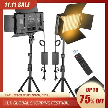 ESMFASTER U800+ LED Video Light Photo Studio Lamp Bi-Color 2500K-8500k Dimmable with Tripod Stand Remote for Video Recording Para