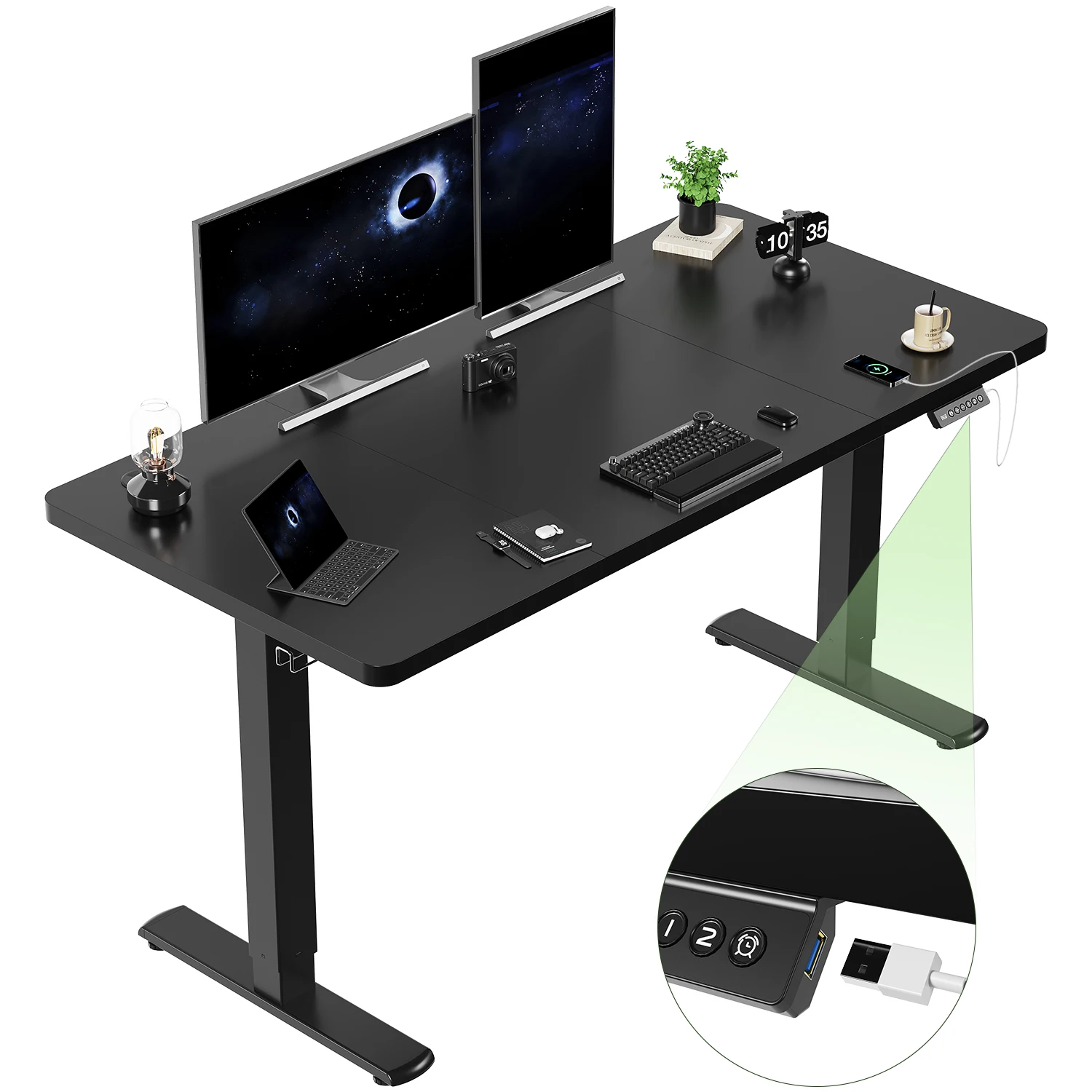 Scrivania Devoko regolabile in altezza con presa USB 140x60 cm Scrivania per computer Tavolo ergonomico per ufficio domestico