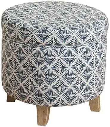 

Decor | Upholstered Round Storage Ottoman | Ottoman with Storage for Living Room & Bedroom with Flared Legs, Navy Blue Geome Tel