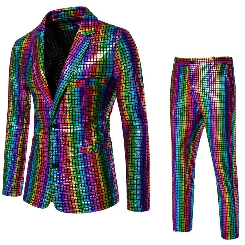 Men's Sequined Bronzing Suit Discocos Party Stage Nightclub Shiny Cool Performance Suit