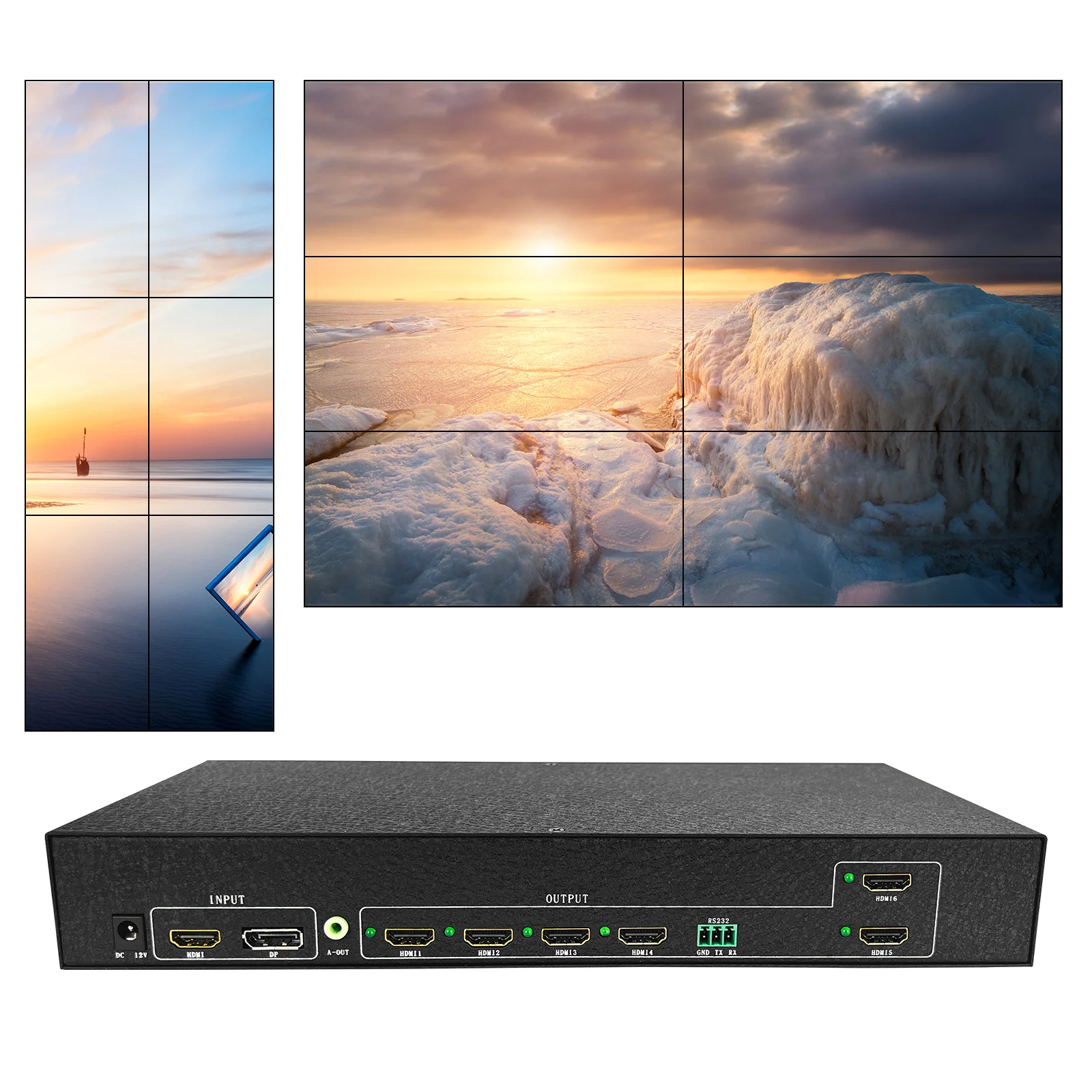 

4K Video Wall Controller 1in 6out 2x3 Processor Ultra HD Supports DP Point-to-Point Input For HDMI 1.4+DP1.2 Splicing Box