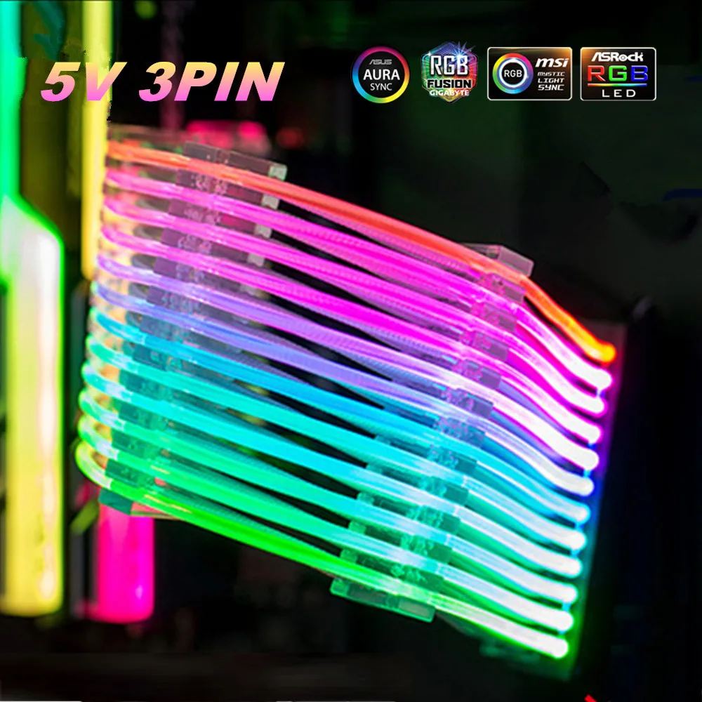 Cabo de Extensão Rgb do Psu Atx 24pin Gpu 8pin Streamer Triplo Pci-e Mais 2p Cabo Duplo do Arco-íris 5v Sincronização Decoração do Case do pc Cabos de computador e conectores - Imagem 3