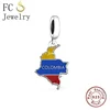 FC Jewelry Fit Original Charm Bracelet 100% 925 Sterling Silver Yellow Blue Red COLOMBIA Flag Map Bead For Making Women Berloque 2