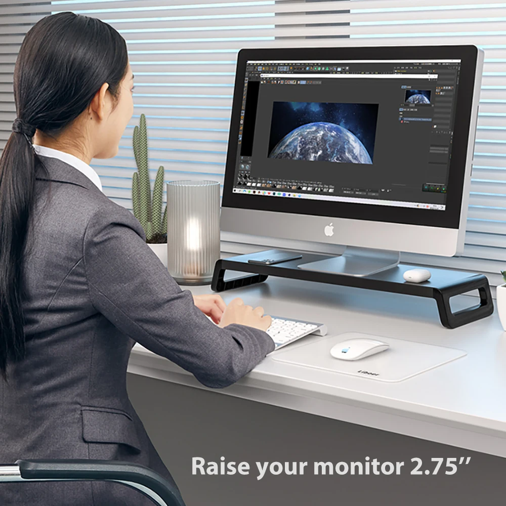Sleek Black Aluminum Monitor Stand Riser with Anti-Slip Mats and Fast Shipping