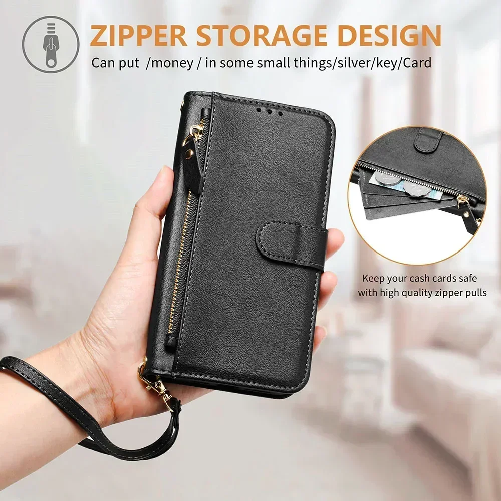 Zipper Wallet Cover with Multi Card Slots and Lanyard Attachment