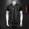 2024 High Quality Fall on The New Fashion Handsome Trend Everything Black Stand Collar Large Size Cowboy Vest Man   Vest for Men 1