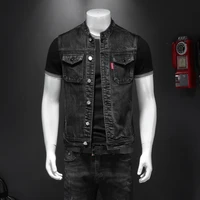 2024 High Quality Fall on The New Fashion Handsome Trend Everything Black Stand Collar Large Size Cowboy Vest Man   Vest for Men 1