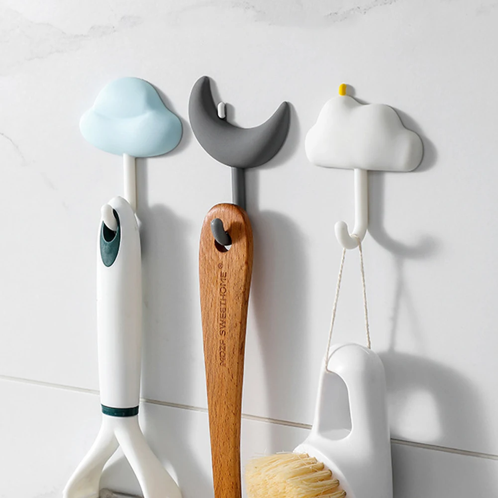 

3pcs/set Cloud Moon Shape Hooks Home Storage Holder Creative Keys Towels Sundries Hook Kitchen Bathroom Wall-Mounted Holder Rack