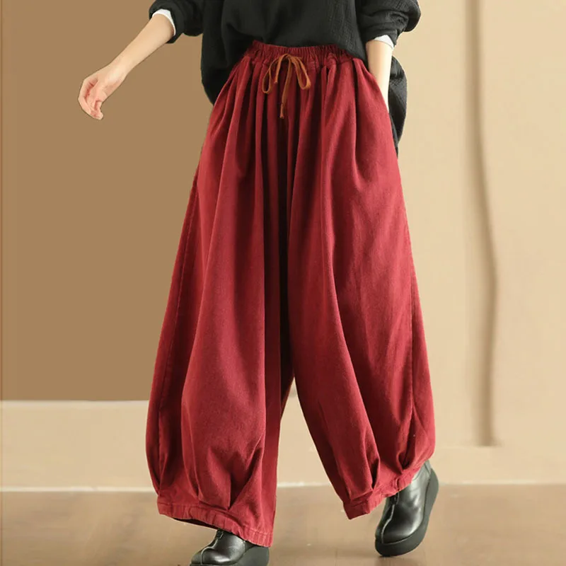 

NINI WONDERLAND Spring Autumn Twill Cotton Casual Bloomers Pants 2024 Elastic Waist Loose Wide Leg Pants Female Lantern Trousers