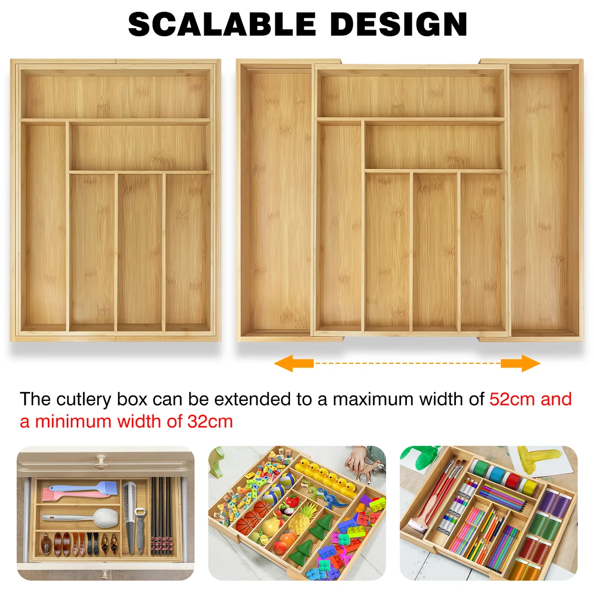 Cutlery Drawer Organiser Cutlery Tray 6-8 Compartment Kitchen Drawer Organiser Kitchen Utensils Holder Knife and Fork Drawer — view 3