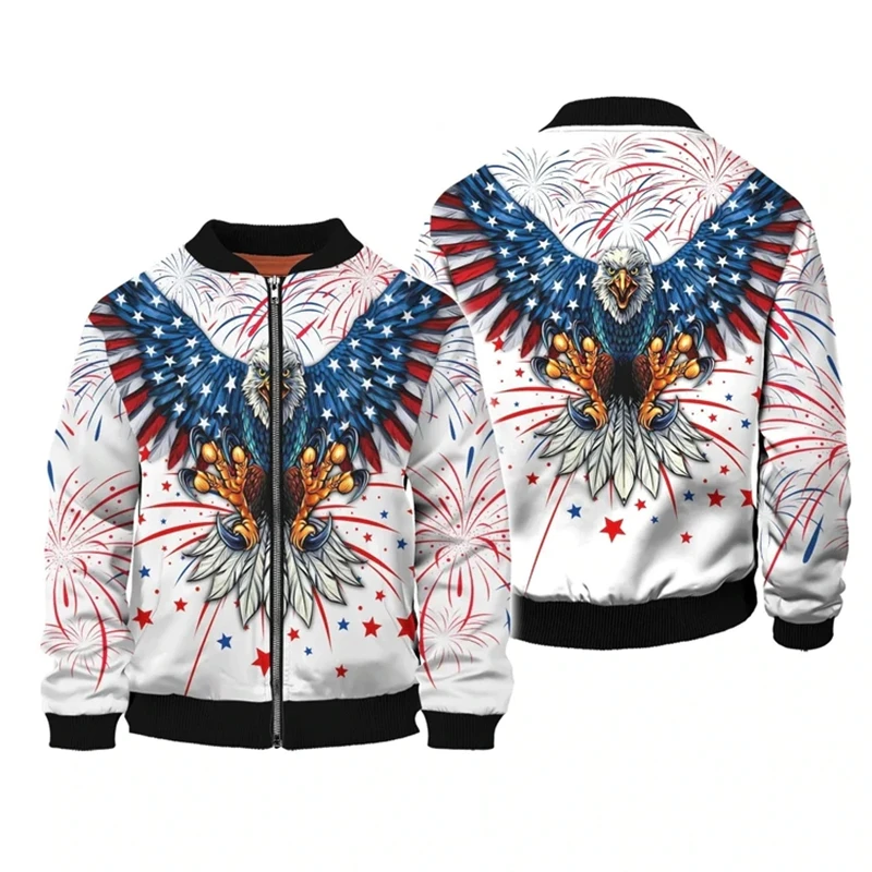 thumbnail image 1 of Chaqueta con estampado 3D del Día de la Independencia para hombre y mujer, estilo Harajuku, de manga larga, con cremallera y estampado de la bandera nacional de EE. UU., para primavera y otoño, Y2K, 1 of 5