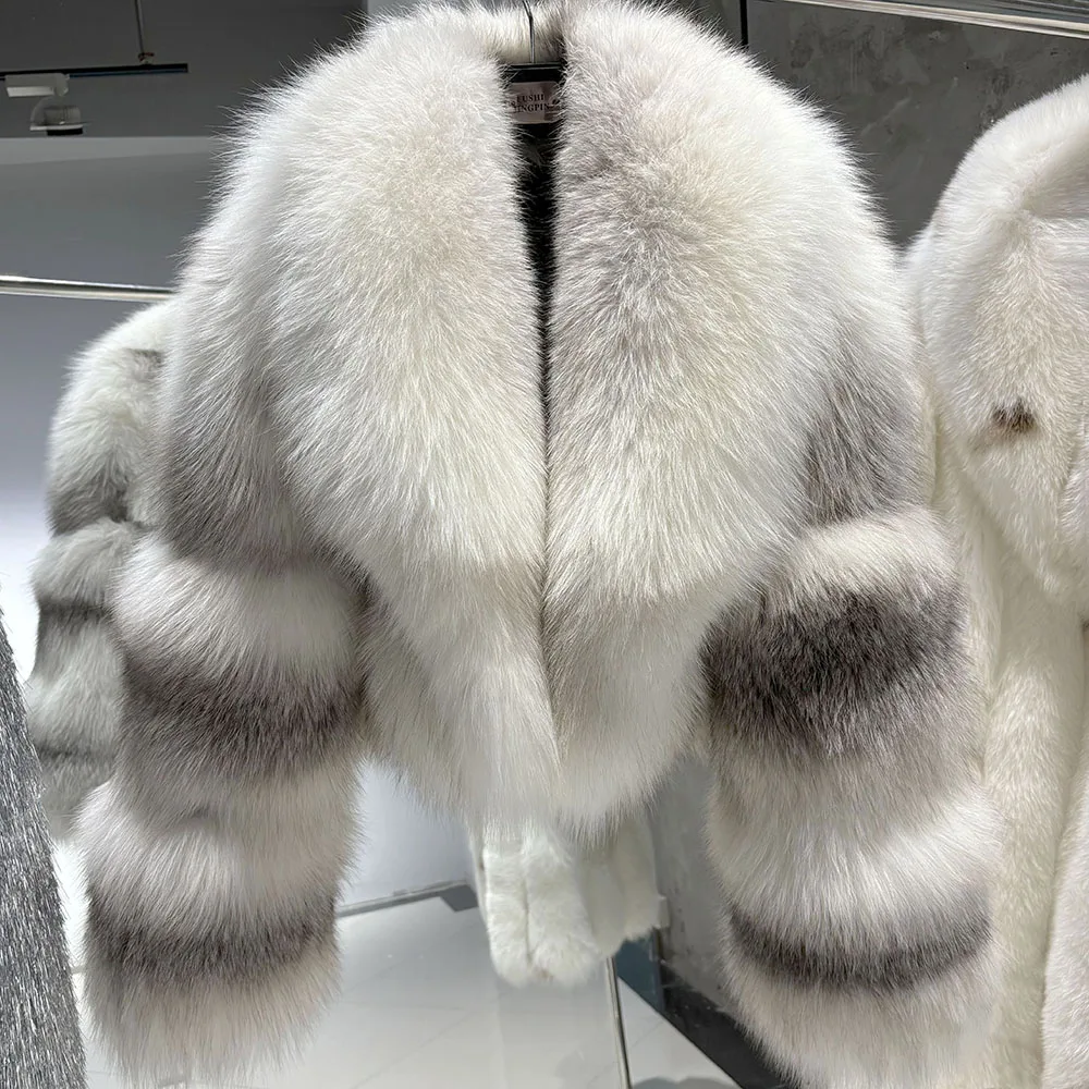 YOLOAgain Women's Luxury Real Fox Fur Jacket Cropped Jacket