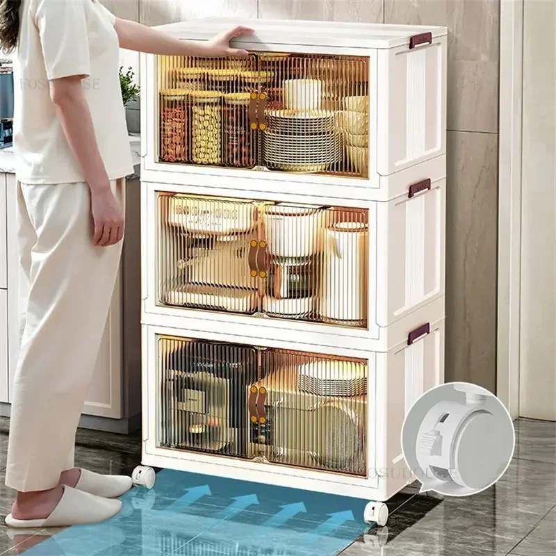 Plastic Floor Kitchen Cabinets Home Furniture Multi-layer Foldable Storage Cabinet Living Room Multifunction Storage Box