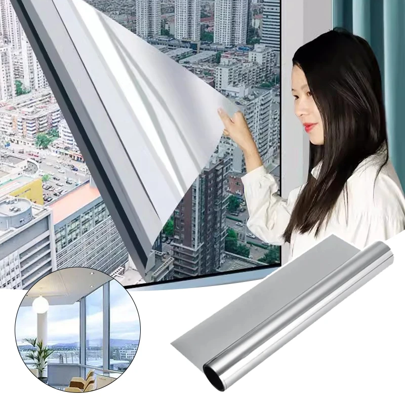 Silver Window Privacy Sticker Anti UV Reflective Adhesive Vinyl for Car Window Film Static Cling DecalsGlass Film Home Decor